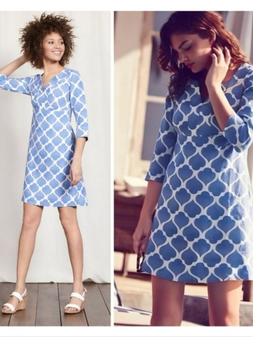 Boden Blue and White Geometric Shift Dress